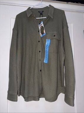Buffalo Jeans Thermal Button-Up Shirt Jacket in Sage Green